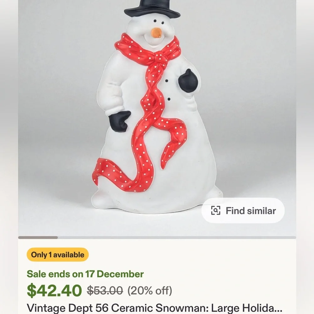 50%offw❤️ Department 56 SNOWMAN Polka Dot Scarf Top Hat Shelf Decor Flat 8